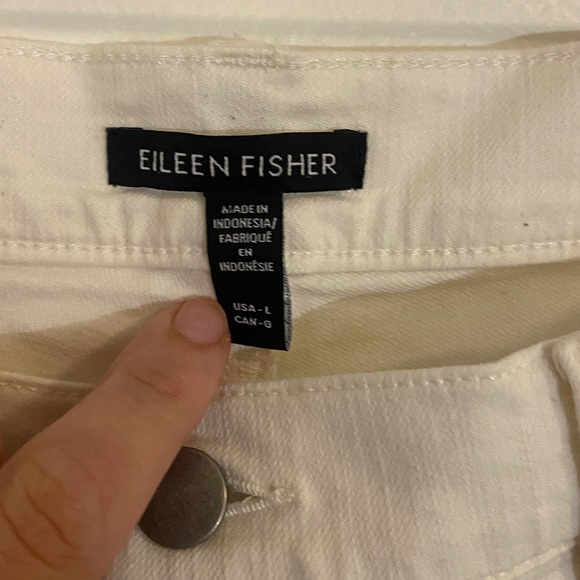 Eileen Fisher Organic Cotton Denim Straight White Raw Hem Ankle Jeans Large - Picture 4 of 8